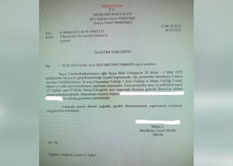 Bilal Erdoğan’ın Suriye ziyareti için 22 araç tahsis edilmiş