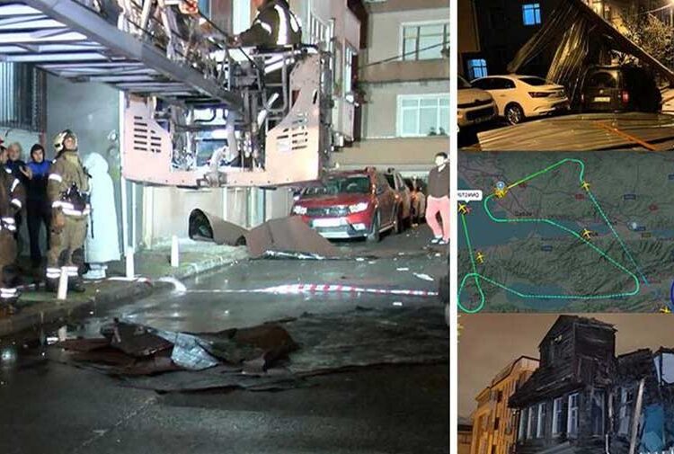 Fırtınanın etkili olduğu İstanbul’da çatılar uçtu, ağaçlar devrildi