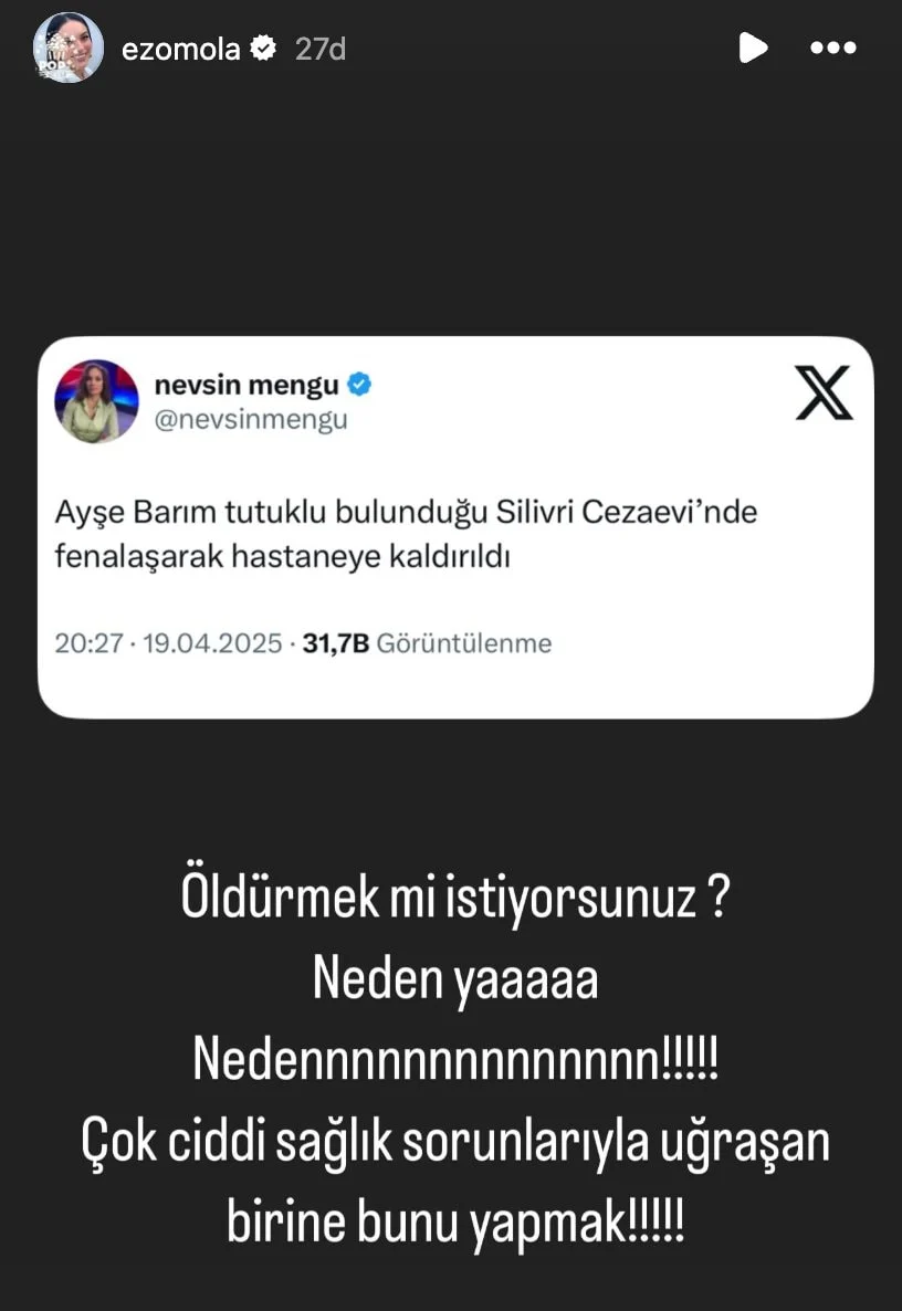 Ezgi Mola'dan 'Ayşe Barım' isyanı: 'Öldürmek mi istiyorsunuz' 2 Ezgi Mola'dan 'Ayşe Barım' isyanı: 'Öldürmek mi istiyorsunuz'