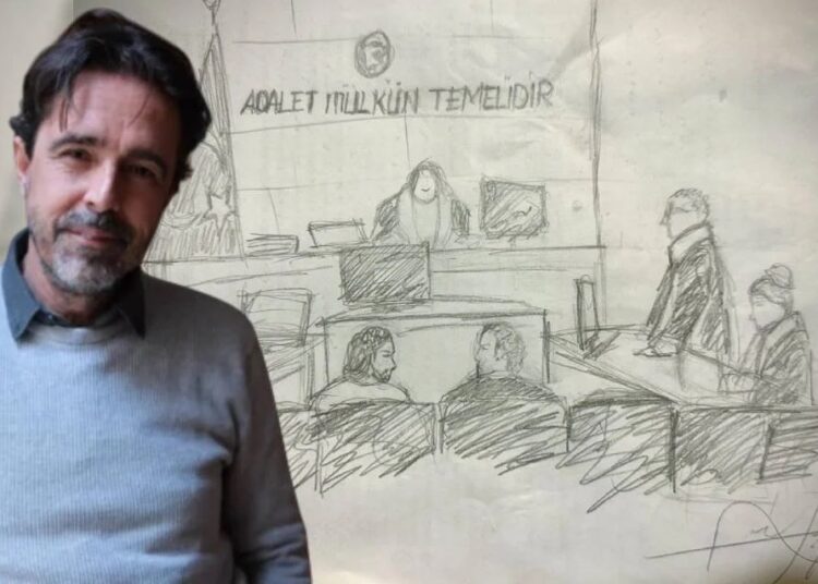 Tutuklama talep edilen Timur Soykan duruşmada yargılandığı salonu çizdi