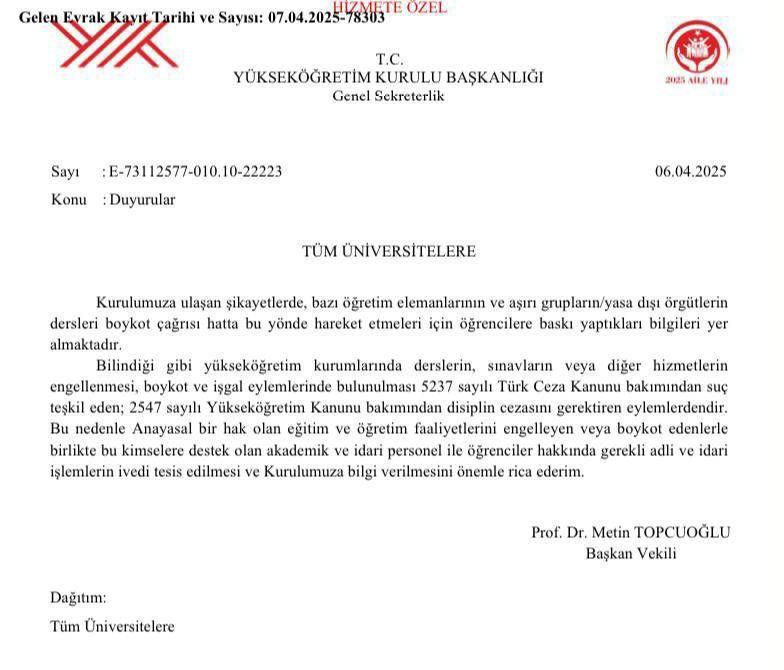 YÖK'ten 'boykot' talimatı: Akademisyen ve öğrenciler hakkında işlem başlatılacak