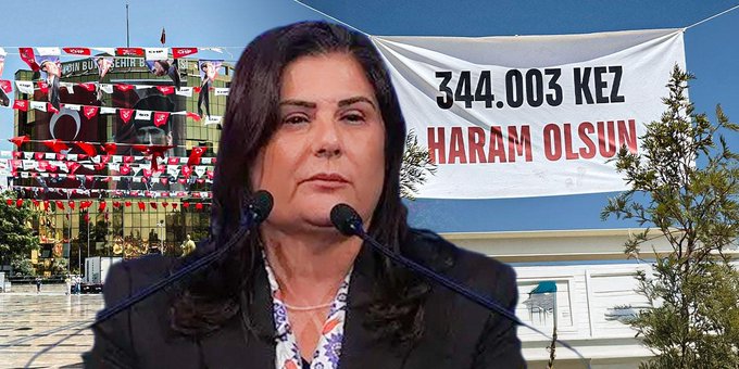 Aydın'da Özlem Çerçioğlu için özel pankart: '344 bin 3 kez haram olsun' 1 Aydın’da Özlem Çerçioğlu için özel pankart: ‘344 bin 3 kez haram olsun’