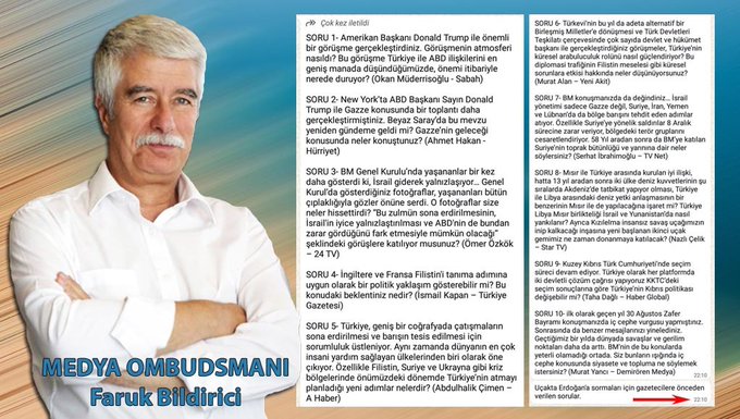 Medya ombudsmanı Faruk Bildirici: Erdoğan'a uçakta sorulan sorular saatler önce bana geldi 2 Medya ombudsmanı Faruk Bildirici: Erdoğan'a uçakta sorulan sorular saatler önce bana geldi