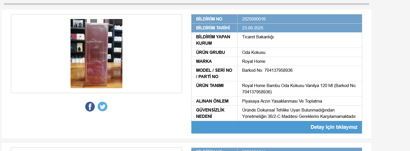 Ünlü oda kokusu için toplatma kararı verildi