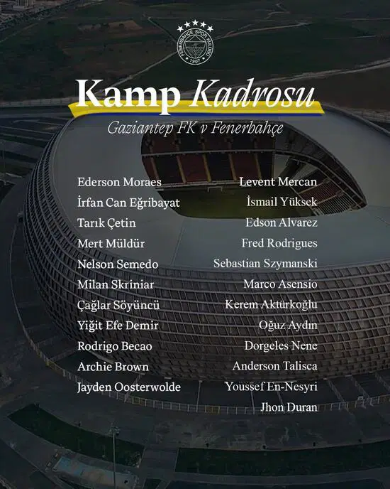 Fenerbahçe'nin Gaziantep maçı kamp kadrosunda 2 eksik 2 Fenerbahçe'nin Gaziantep maçı kamp kadrosunda 2 eksik