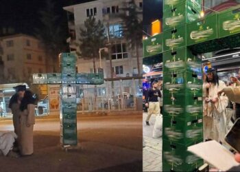 Eskişehir’de 3 kişi bira kasalarıyla haç işareti yaptıkları için gözaltına alındı