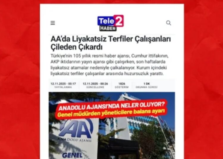 Yeni kurulan Tele2’nin ‘Anadolu Ajansı’nda liyakatsiz terfiler’ haberine erişim engeli